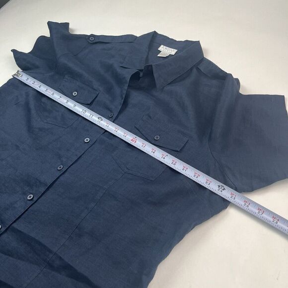 Jordan Woman vintage size 2X Navy 100% Linen Button up top Beach Minimalist - Picture 5 of 9